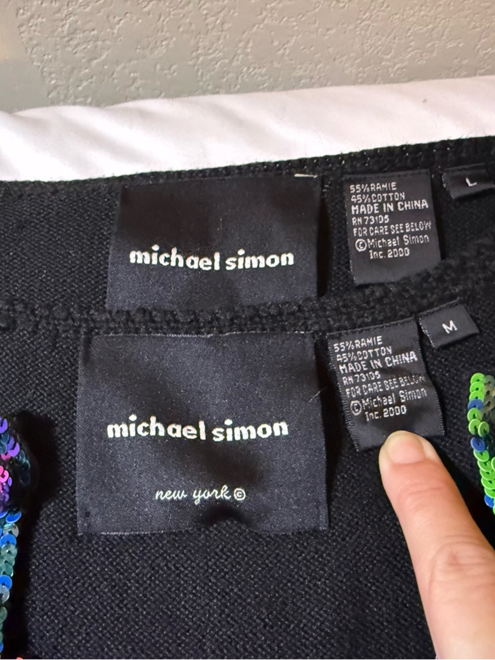 Michael Simon Black Knit Jacket with Multicolor Sequin Trim - Picture 2 of 7
